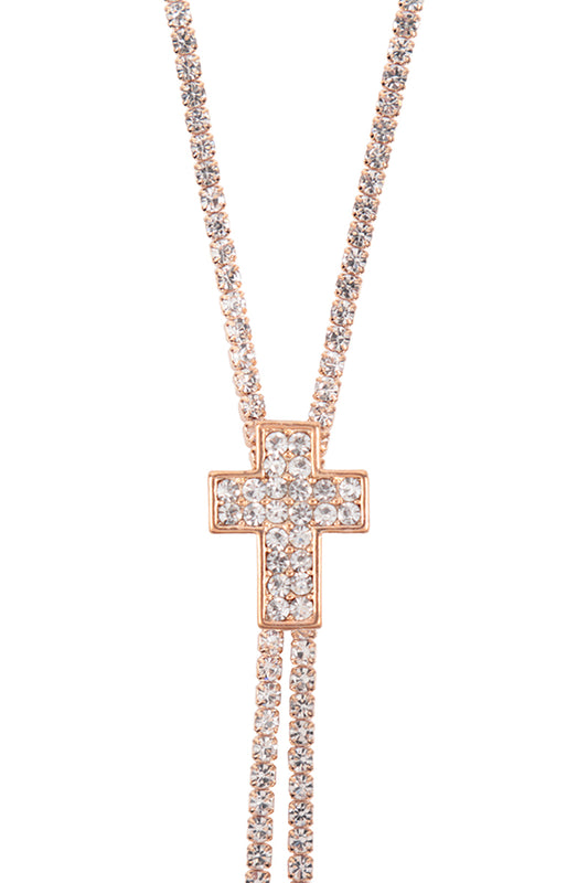 Rhinestone 4 7" Cross Slider Necklace