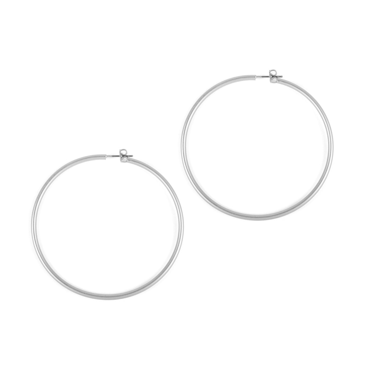 60MM Wire Hoop Earrings Matte Silver