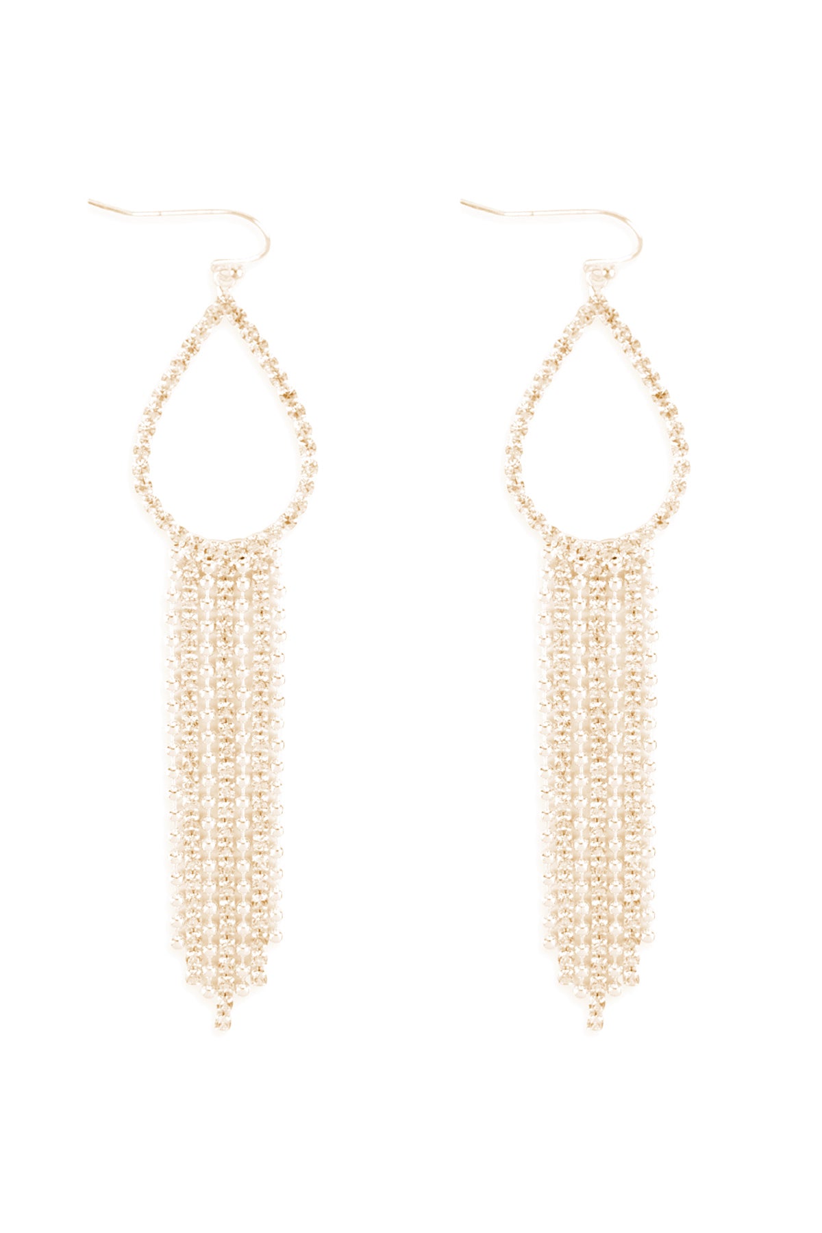 Teardrop Shape Fringe Bridal Earrings Crystal Gold