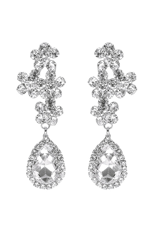 Rhinestone Cluster Flower Top Teardrop Earrings