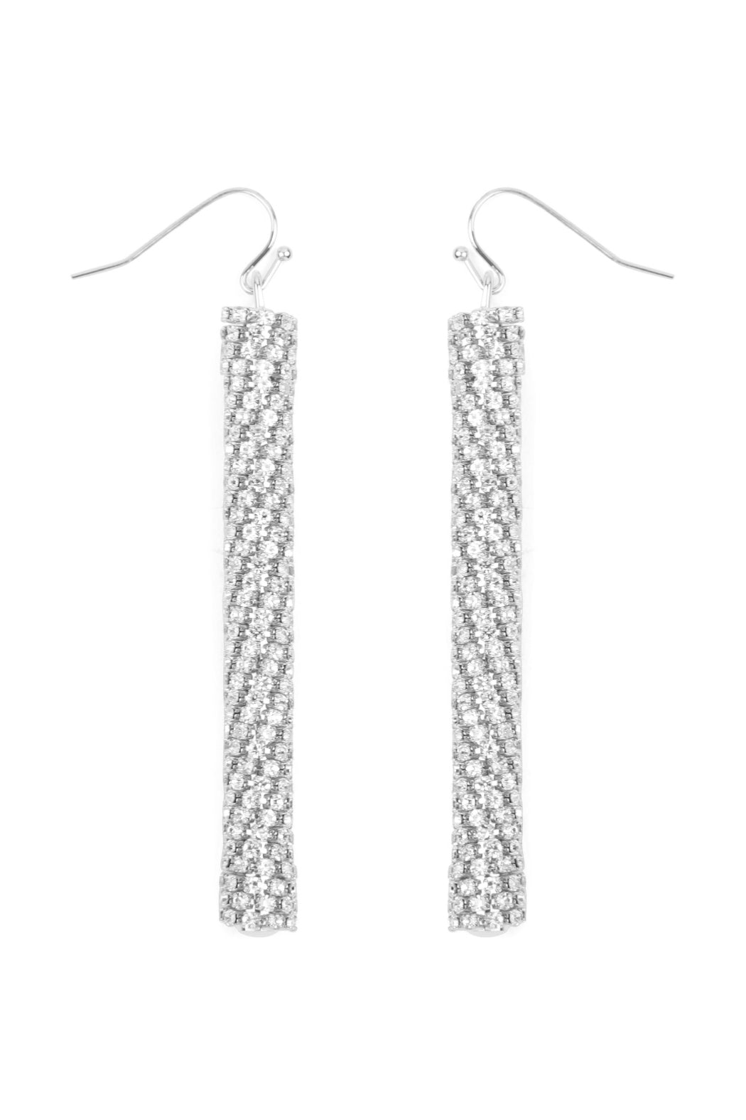 Cubic Zirconia Tube Drop Earrings Silver