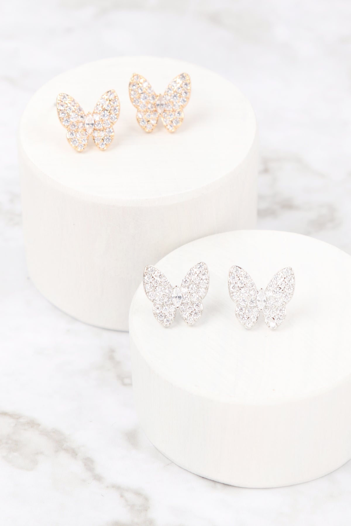 Cubic Zirconia Pave Butterfly Stud Earrings