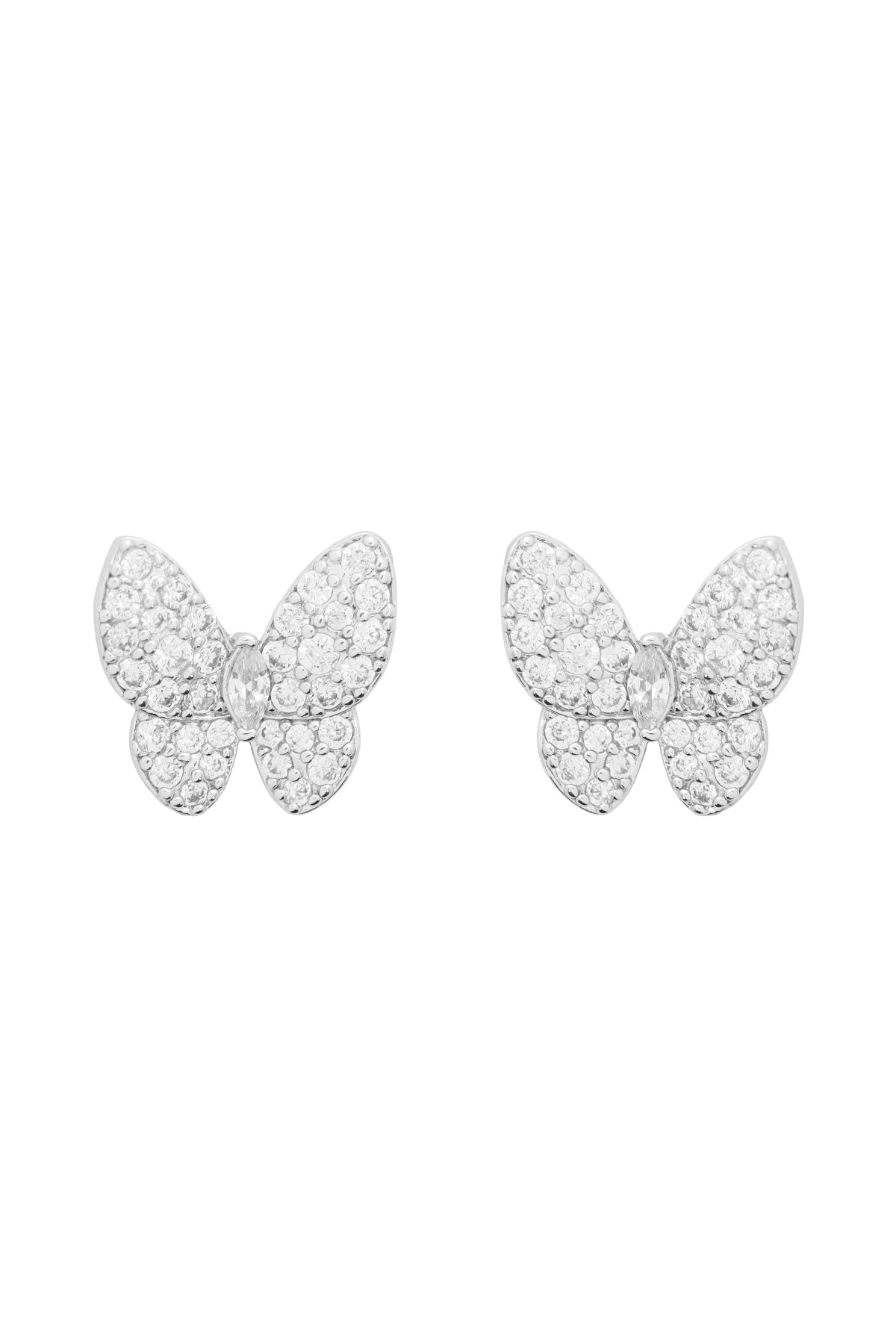 Cubic Zirconia Pave Butterfly Stud Earrings Silver