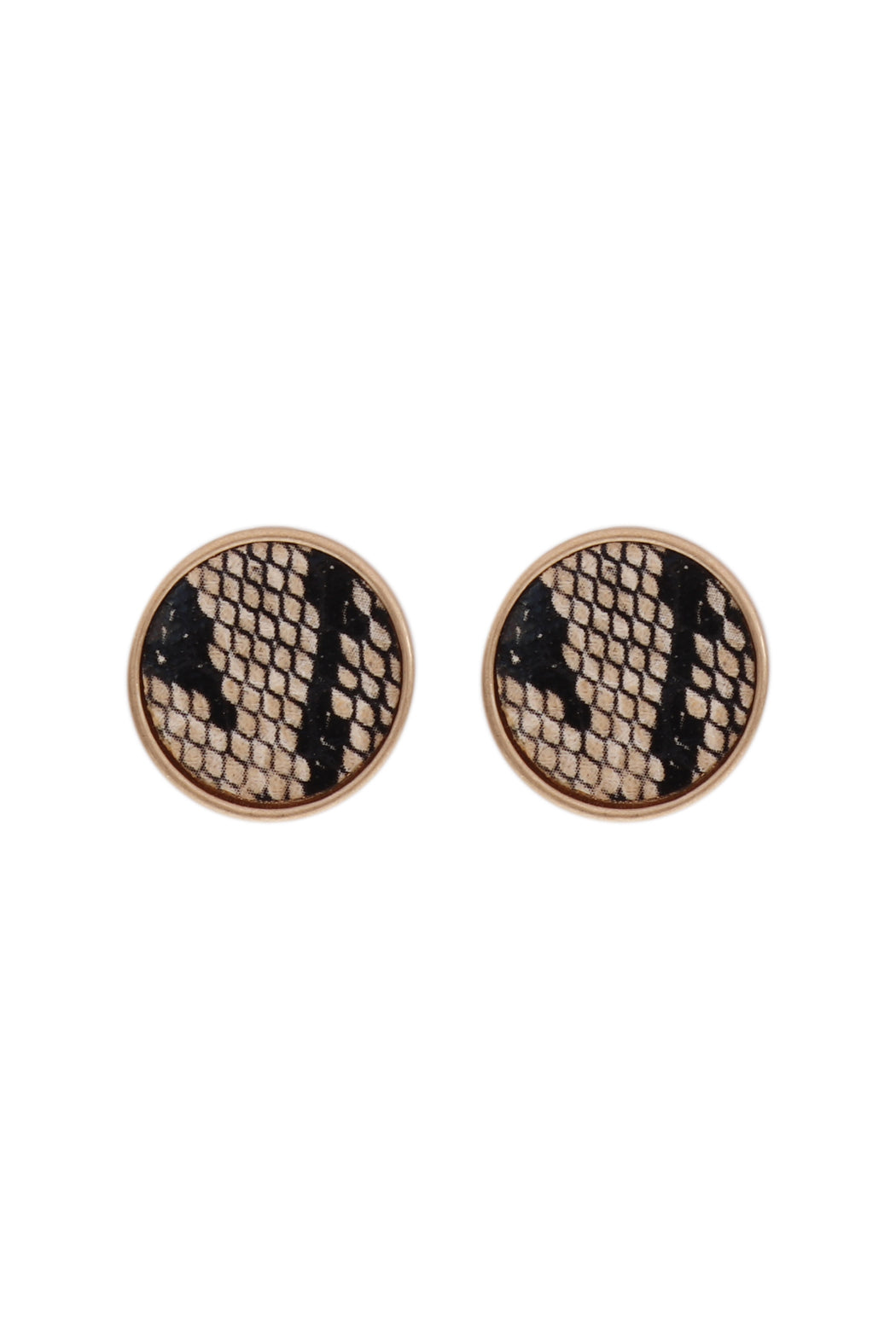 Round Shape Snake Print Stud Earrings Light Brown Matte Gold