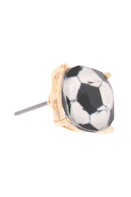 Sports Cushion Cut Soccer Stud Earrings