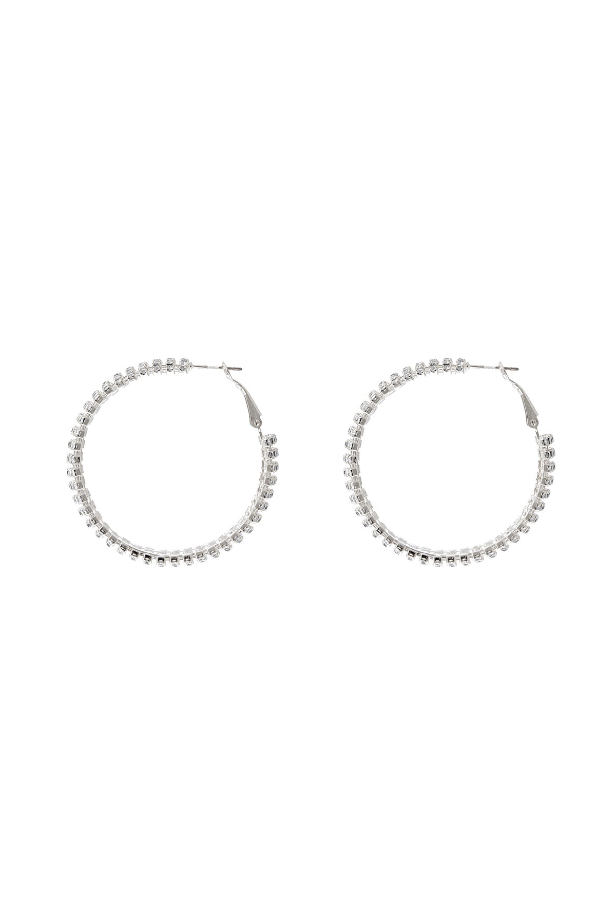 Rhinestone Line Hoop Earrings Crystal Silver