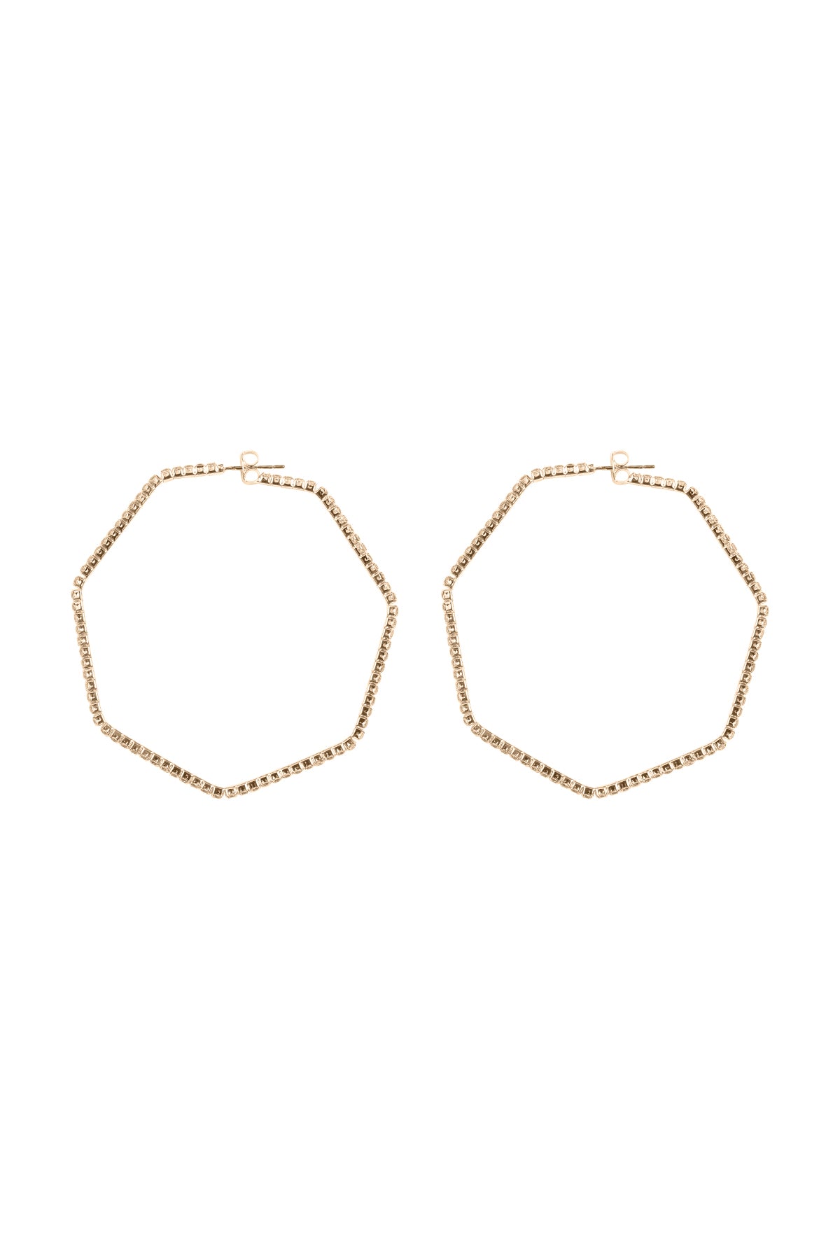 60MM Heptagonal Wire Hoop Textured Earrings Crystal Gold