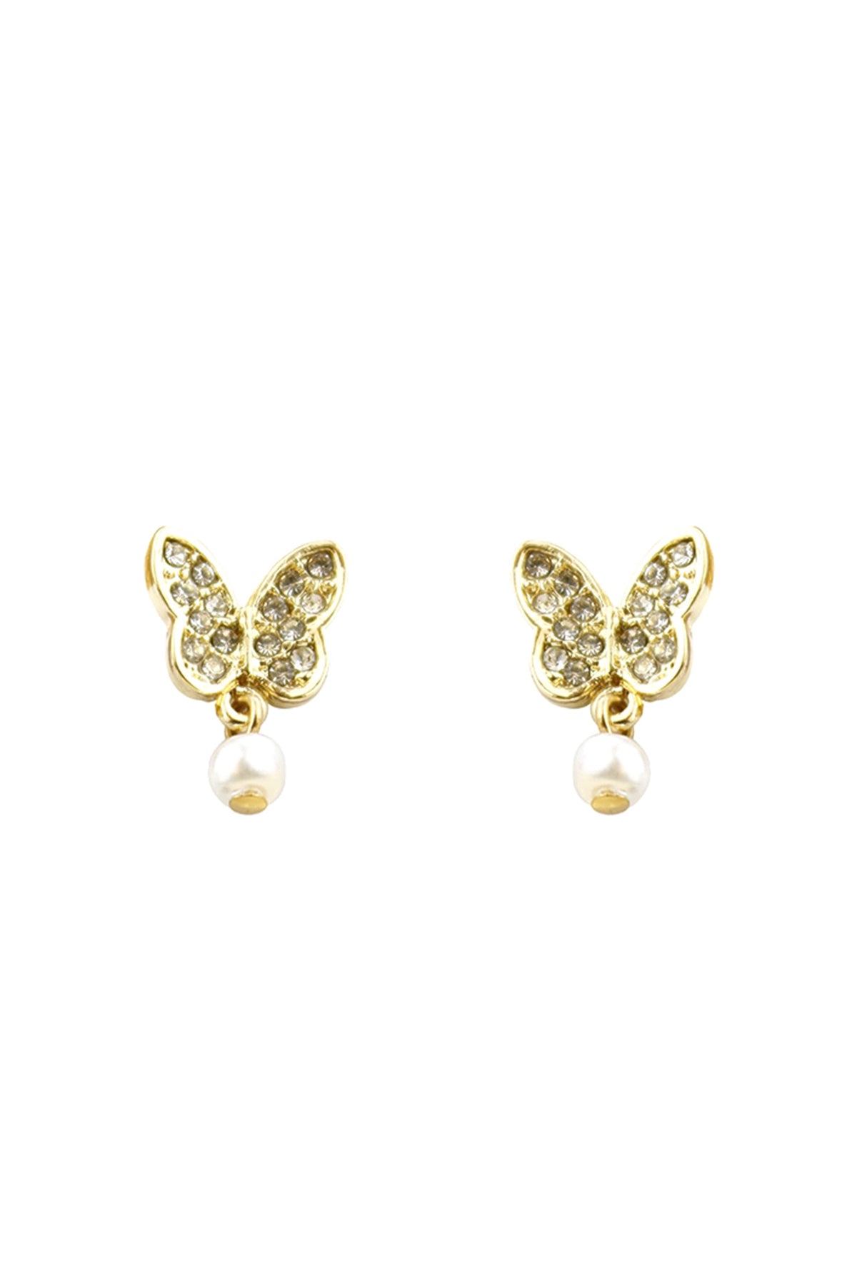 Butterfly Pearl Dangle Earrings White Gold