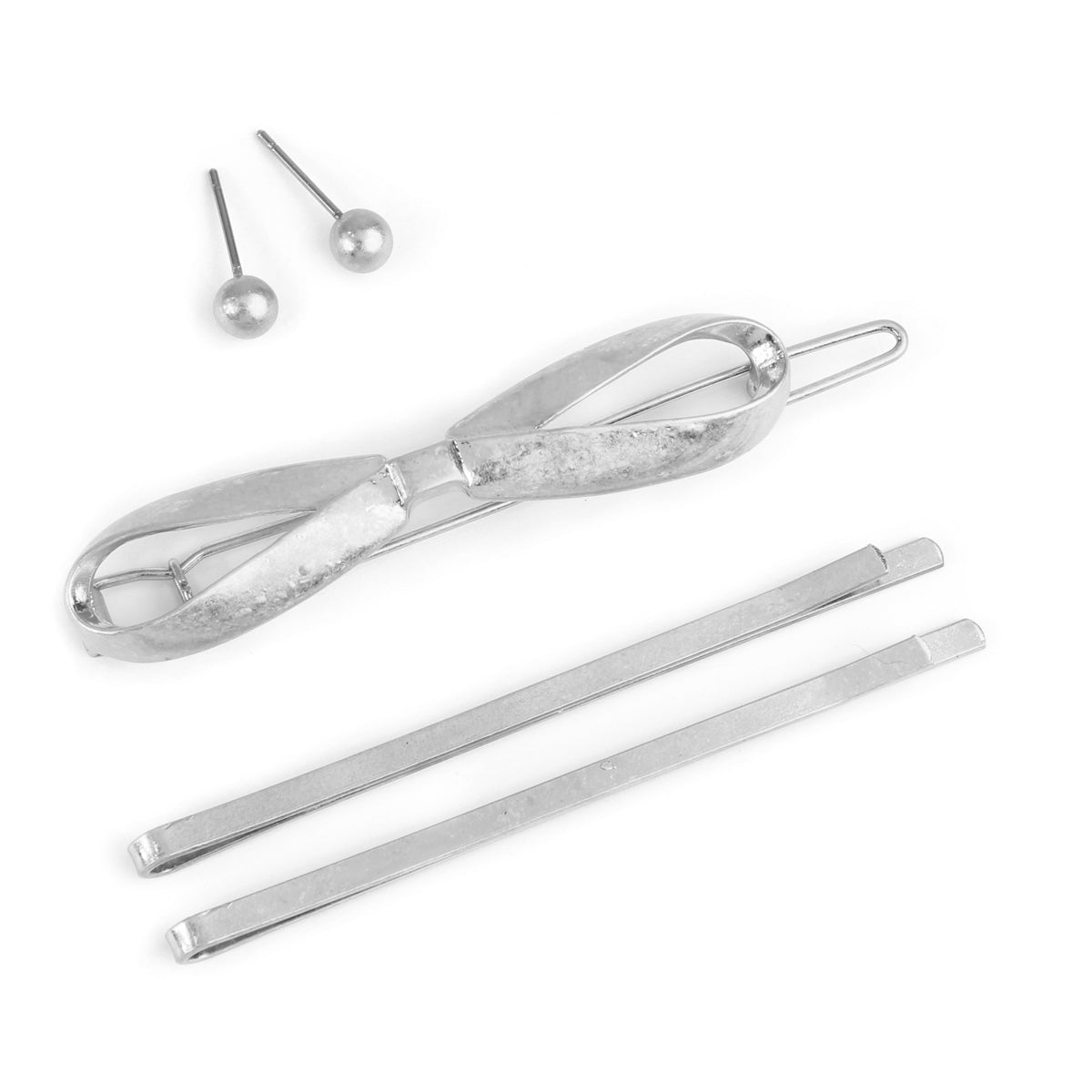 Silver Multi Ribbon Hair Pin Earring Set