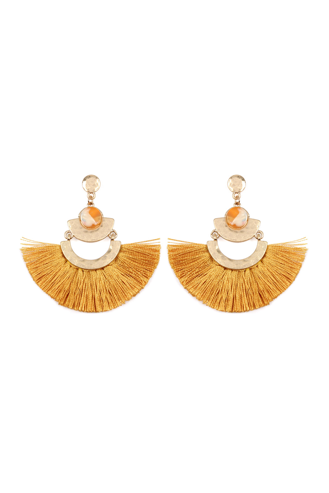 Dangling Tassel Fan Drop Earrings Mustard