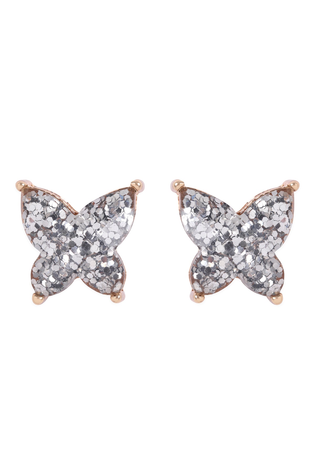 Butterfly Glitterer Epoxy Earrings Silver
