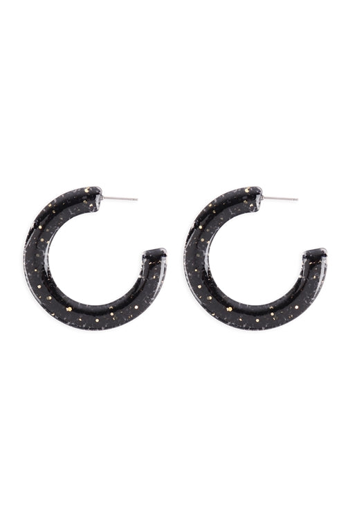 Epoxy Glitter Hoop Earrings Black