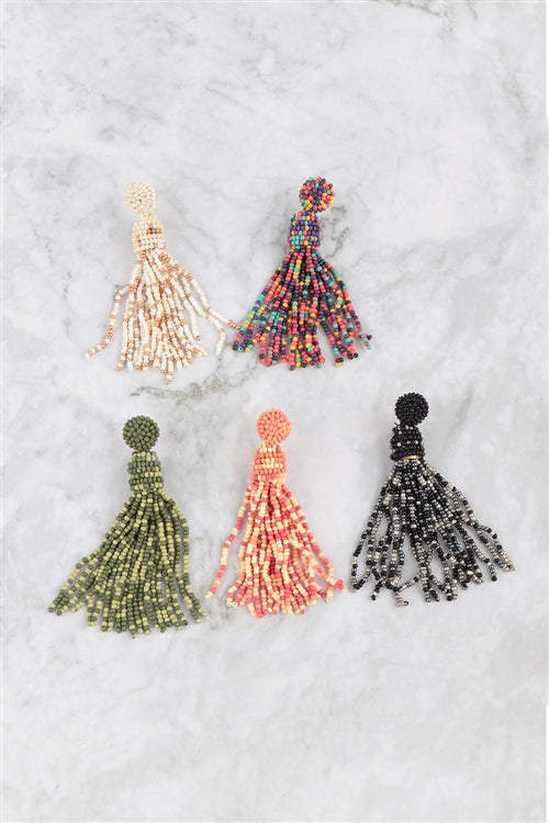 Tassel Fringe Seed Bead Drop Post Earrings