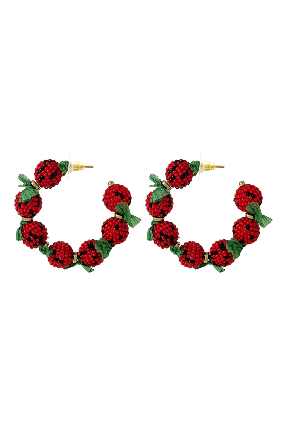 Fancy Fruit Seed Bead Hoop Earrings Red Multi