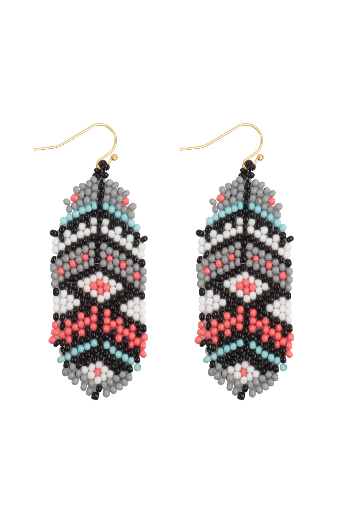 Aztec Western Seed Bead Oval Drop Earrings Gray Multicolor