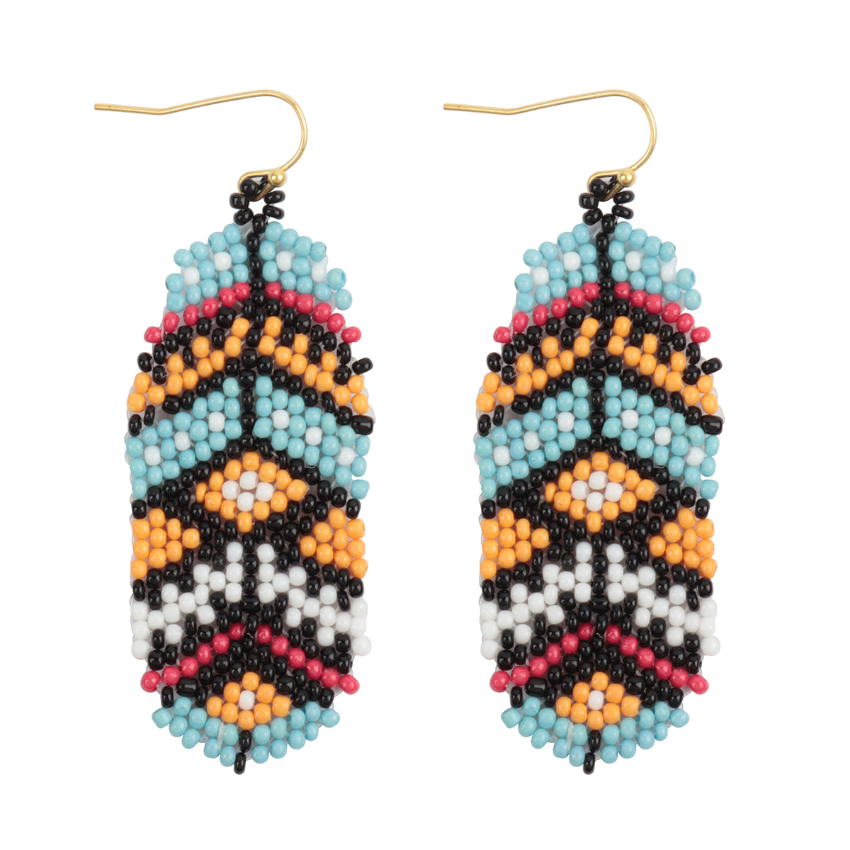Aztec Western Seed Bead Oval Drop Earrings Tur2uoise Multicolor
