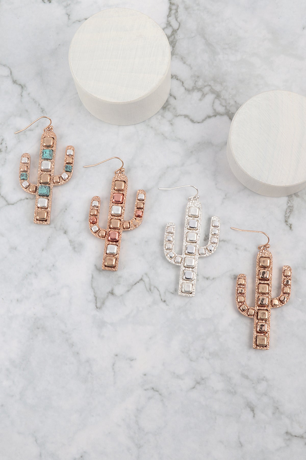 Cactus Metal Block Ccb Drop Earrings