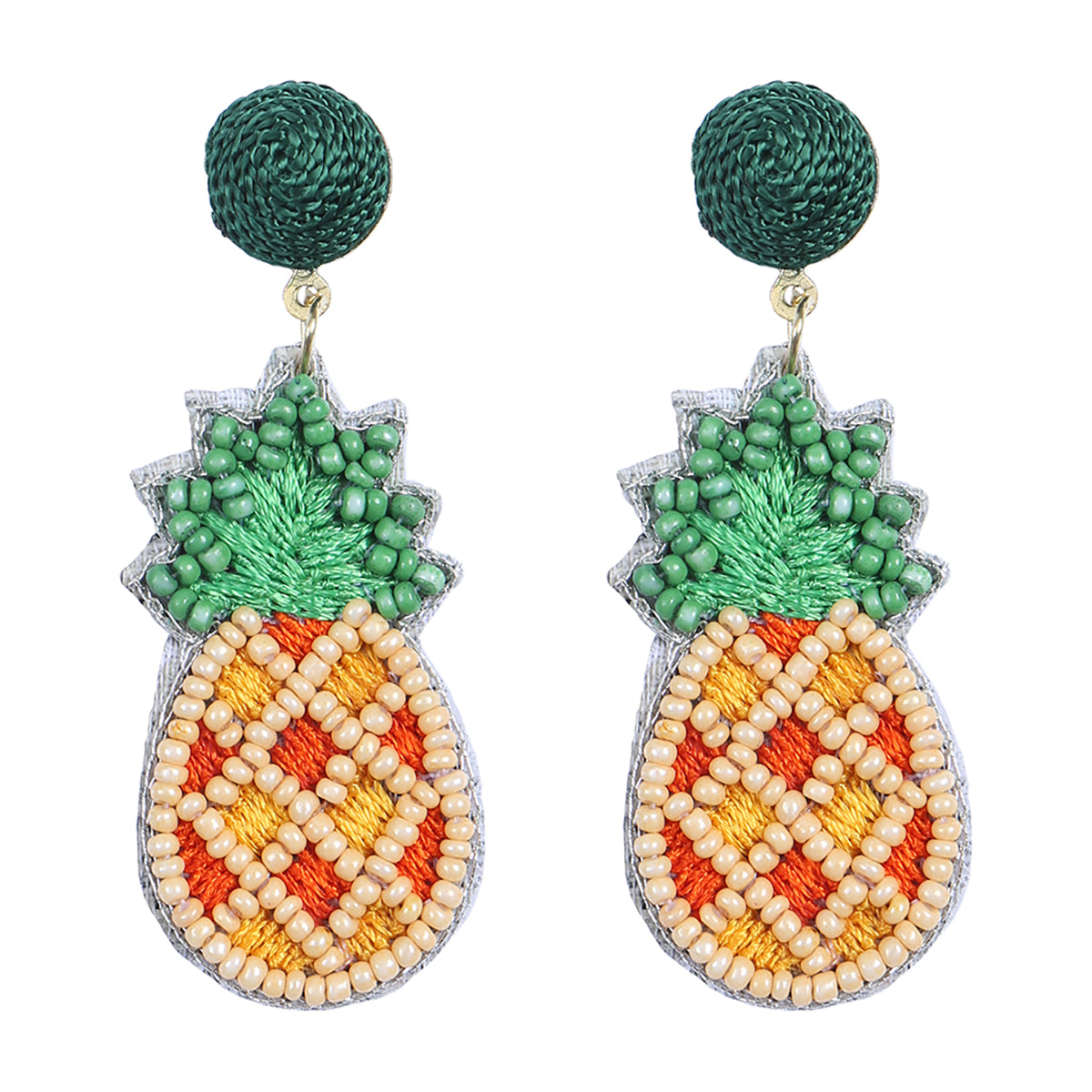 Tropical Pineapple Seed Bead Post Drop Earrings Multicolor