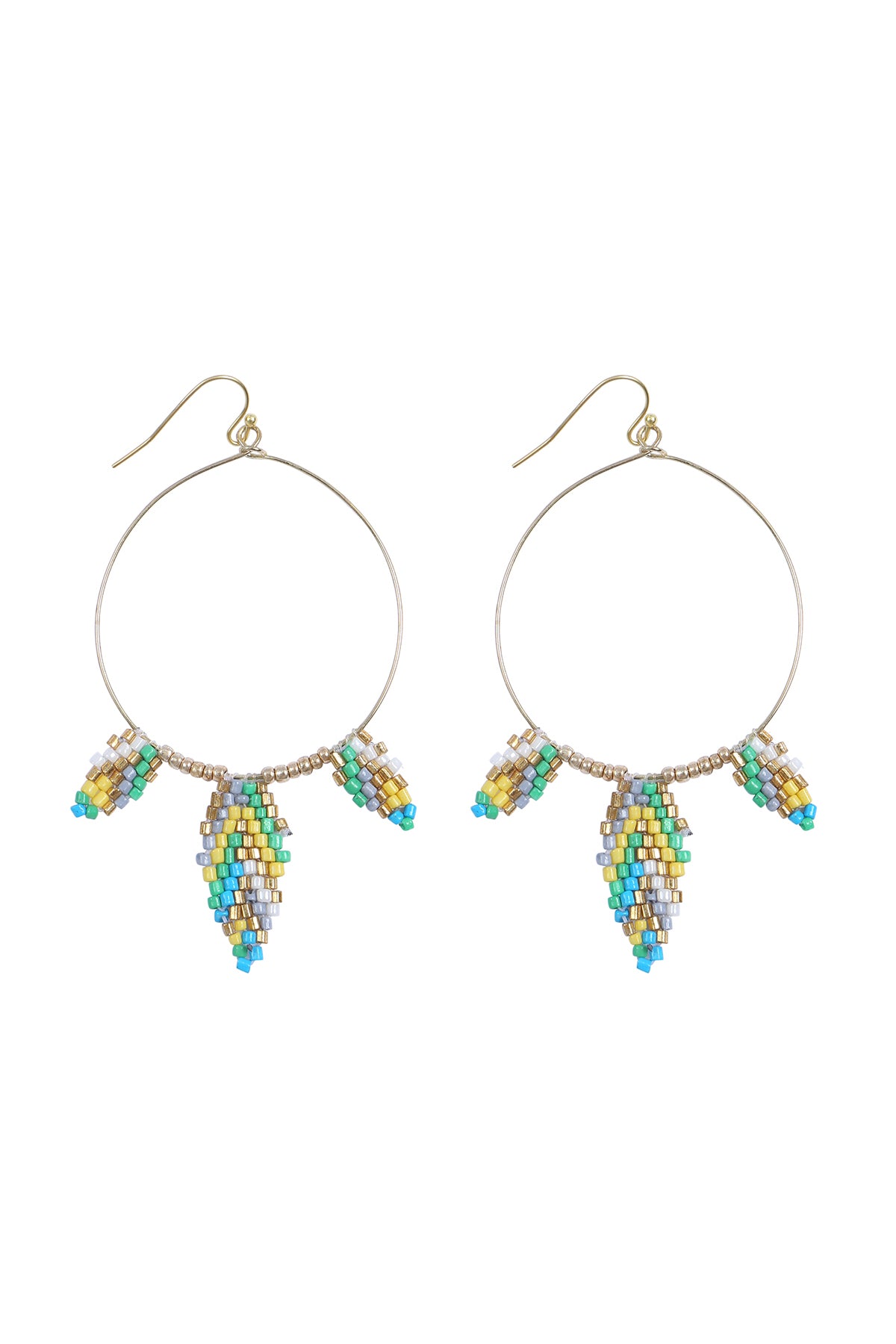 Boho Seed Bead Leaf Shape Hoop Earrings Green
