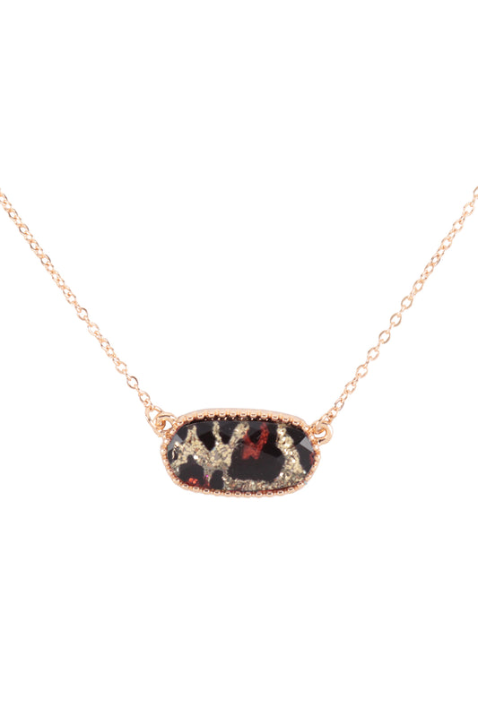 Epoxy Oval Pendant Necklace and Earrings Set
