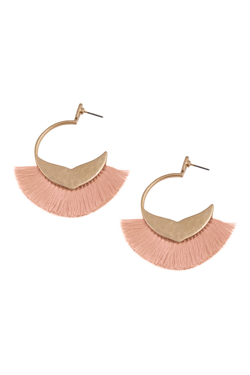 Bohemian Inspired Tassel Hoop Earrings Blush