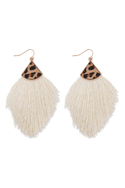 Leopard Real Leather Tassel Hook Earrings