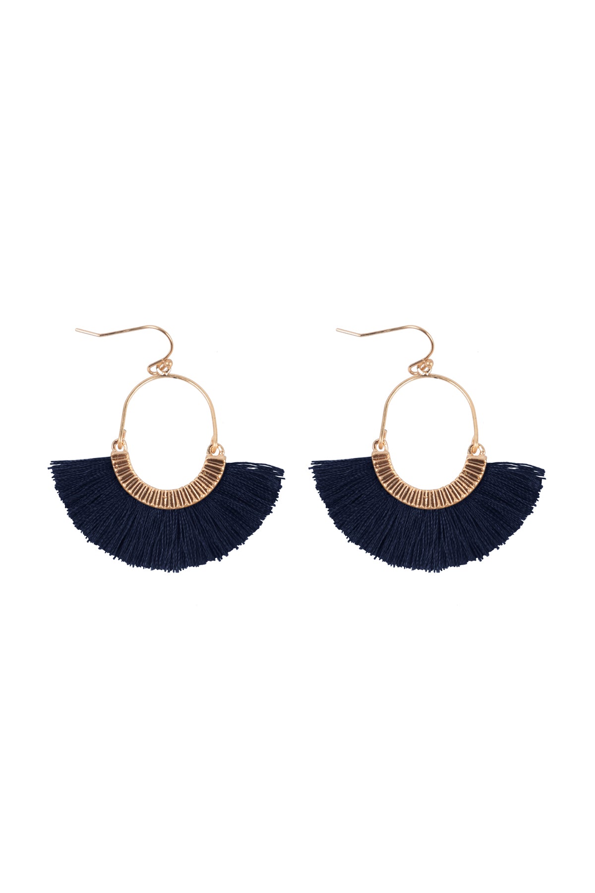 Inch Fan Shaped Tassel Hook Earrings Navy