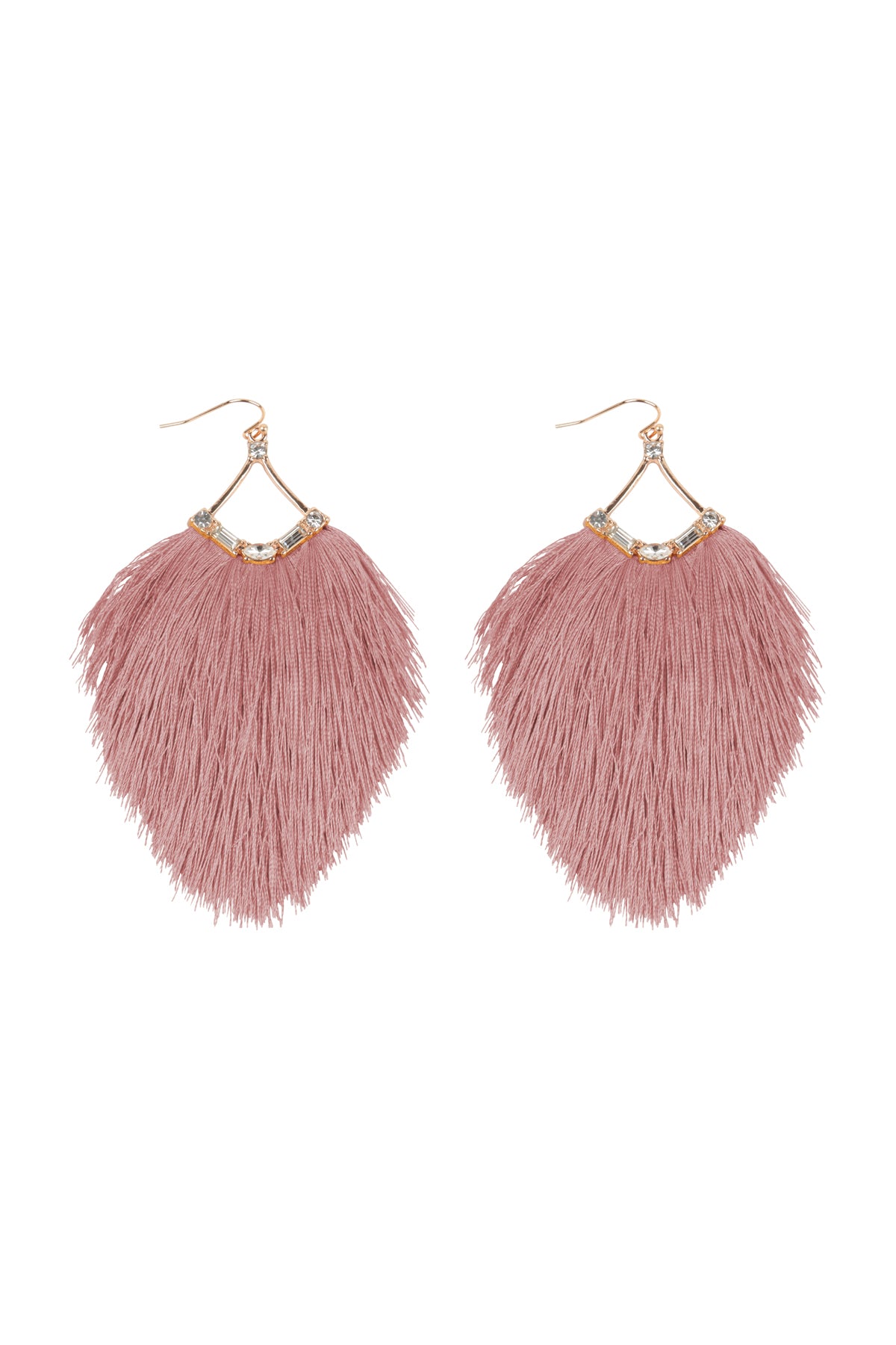Tassel Fringe And Rhinestone Hook Earrings Dusty Pink