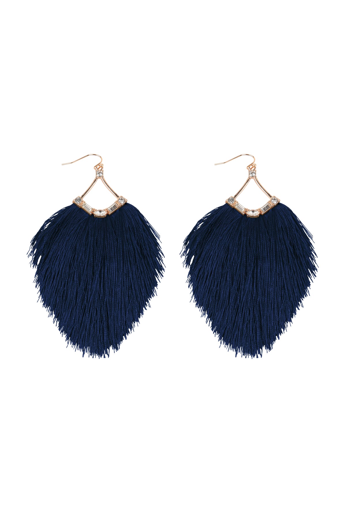 Tassel Fringe And Rhinestone Hook Earrings Navy