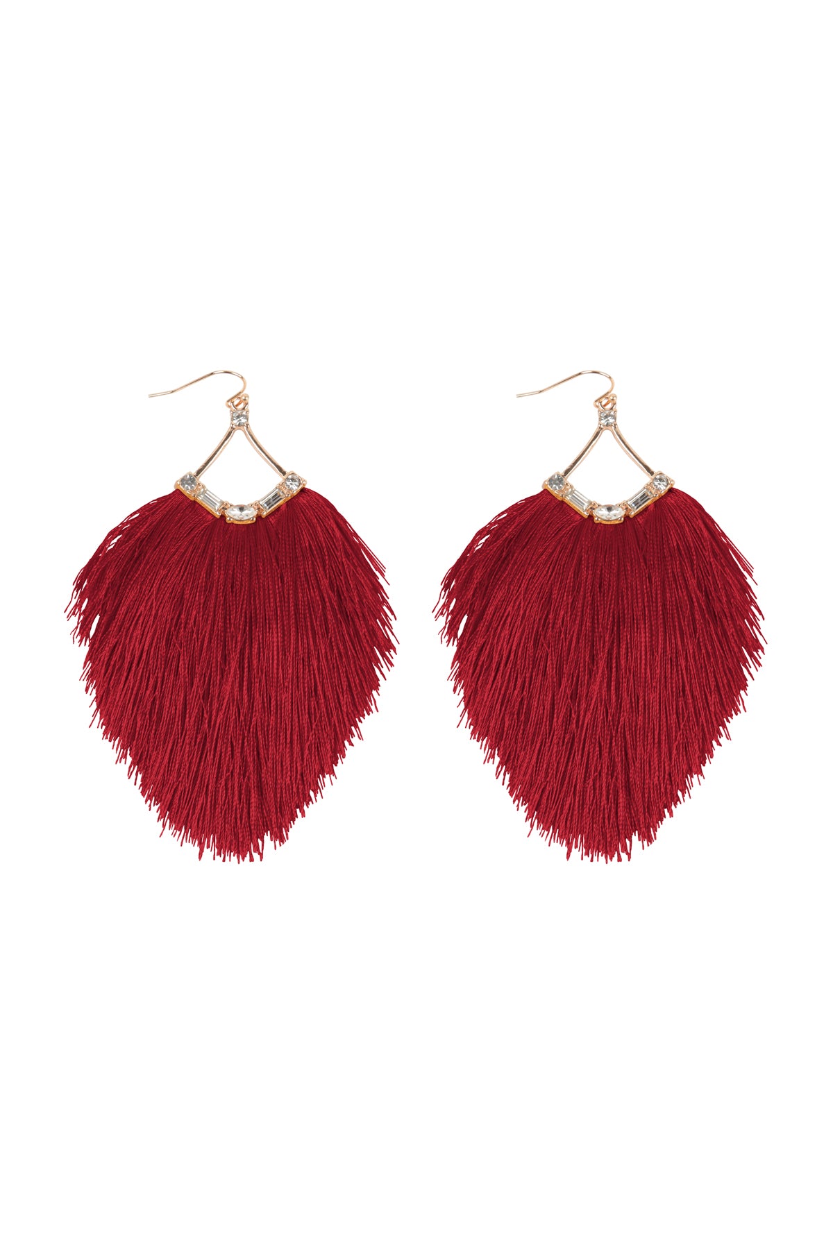 Tassel Fringe And Rhinestone Hook Earrings Red