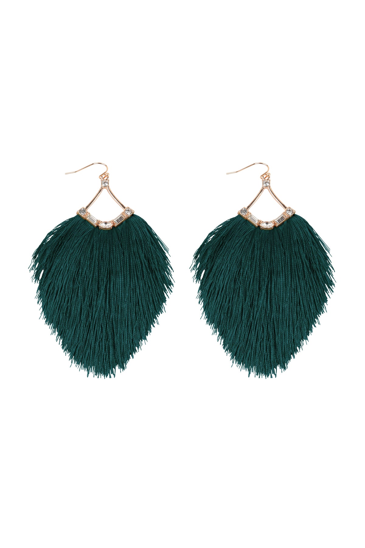 Tassel Fringe And Rhinestone Hook Earrings Teal