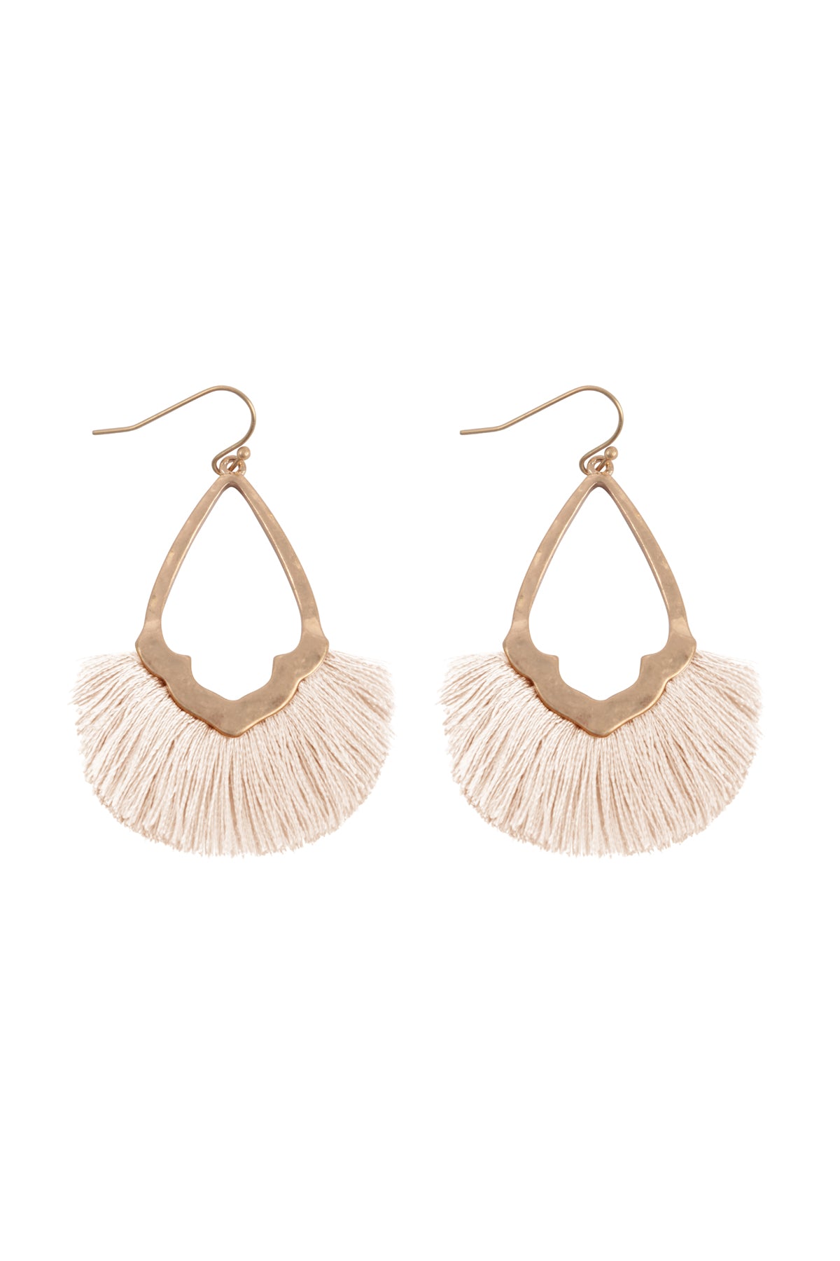 Diamond Shaped Fringe Tassel Hook Earrings Ivory