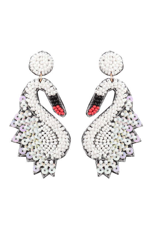 Swan Seed Bead Post Earrings