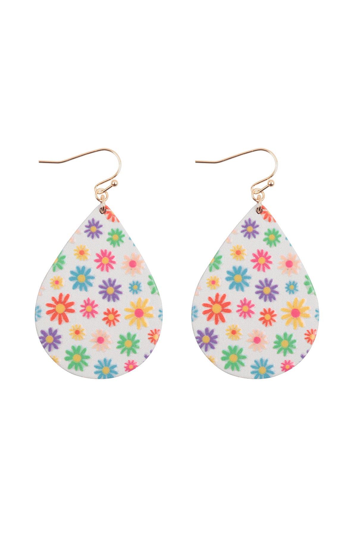 Flower Daisy Print Wood Teardrop Earrings Multicolor