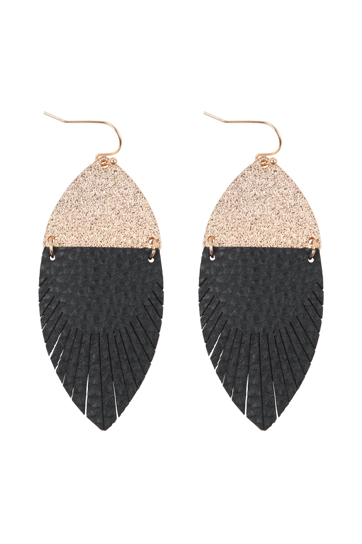 Inch Mar2uise Shaped PU Leather Fringe Hook Earrings Black