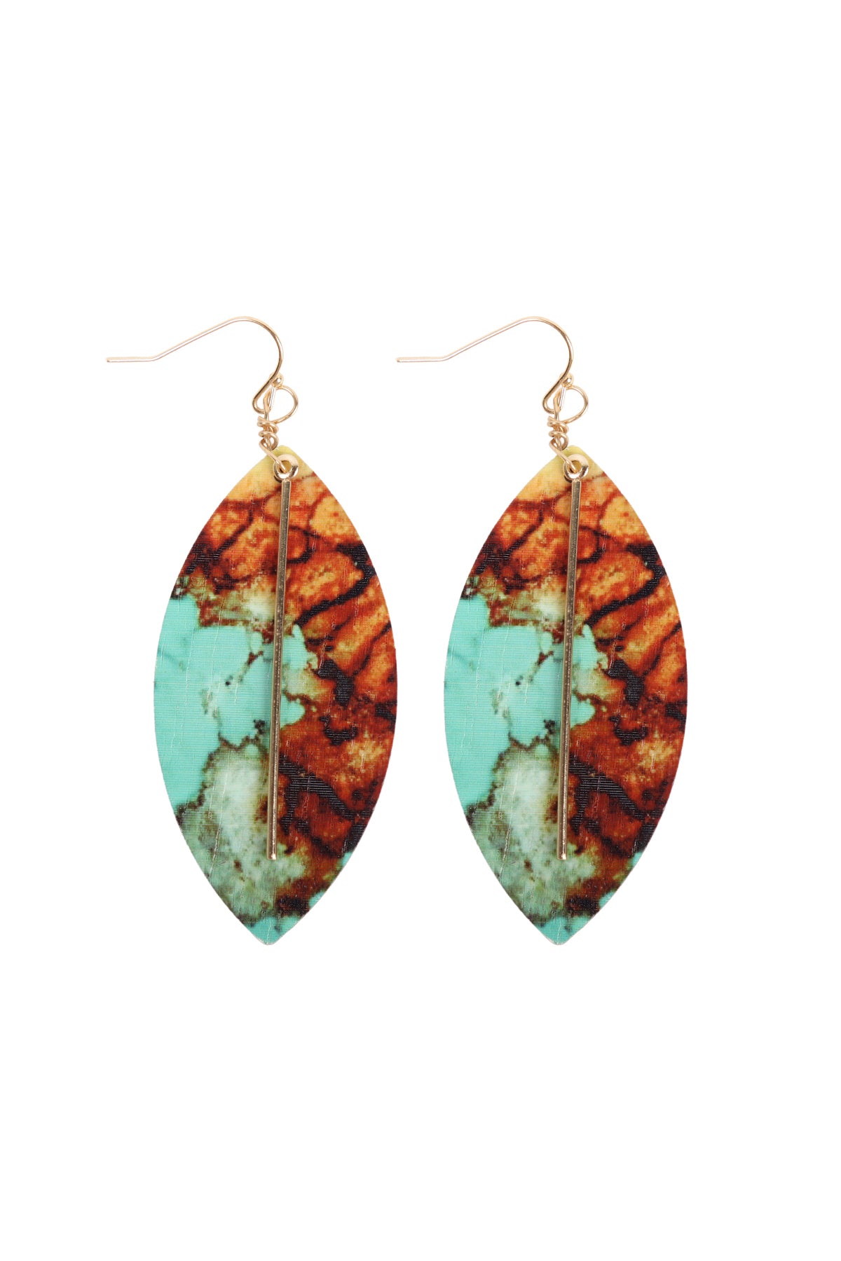Semi Wood Fish Hook Bar Earrings Brown