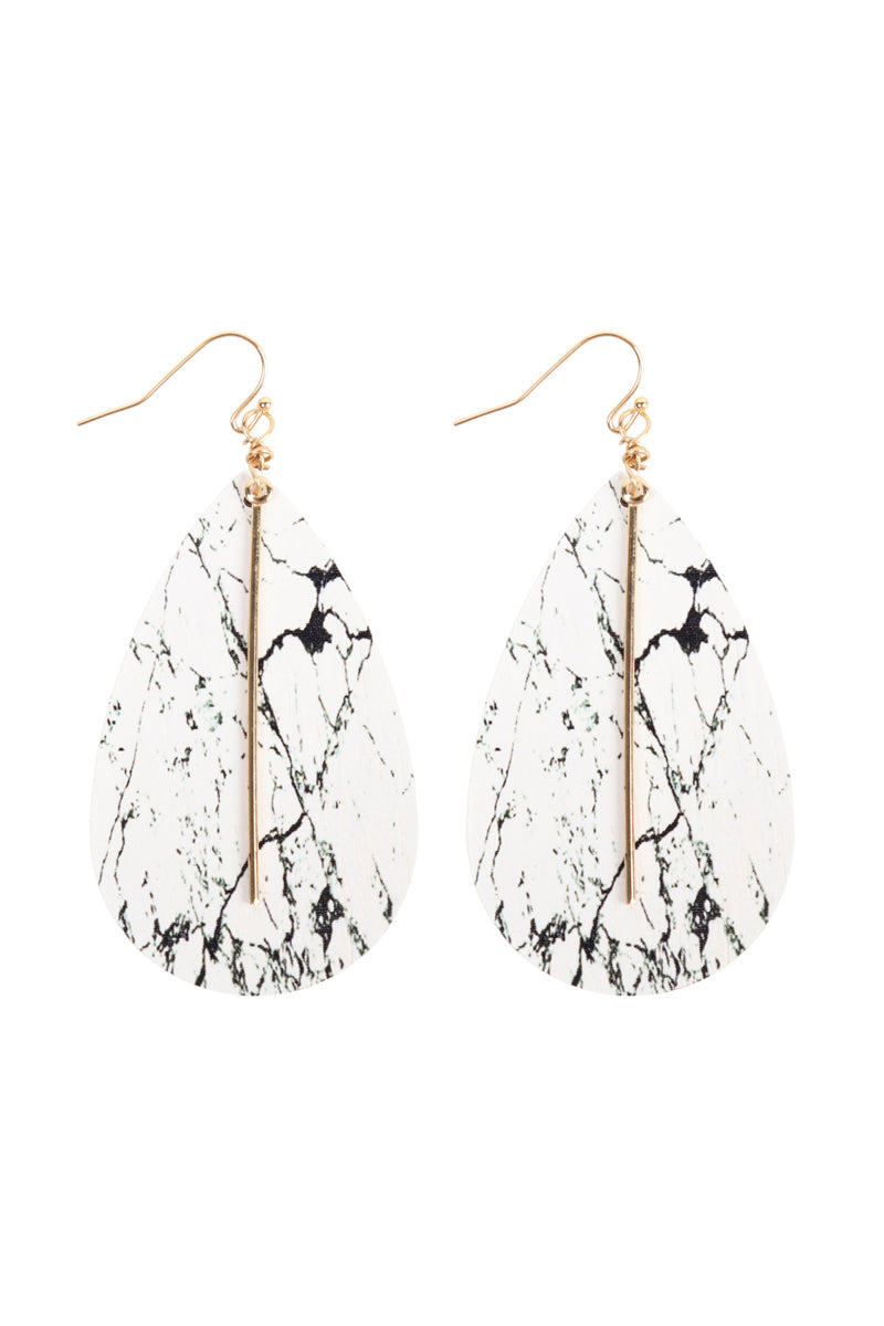 Semi Wood Fish Hook Bar Earrings White