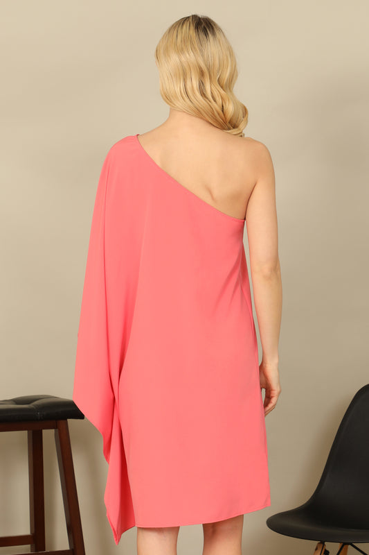 One Shoulder Dolman Sleeve Solid Dress