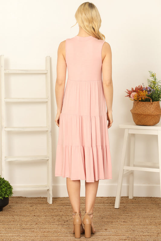 Notch Neck Sleeveless Tiered Solid Dress