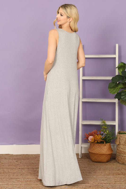 Sleeveless Side Pocket Solid Maxi Dress