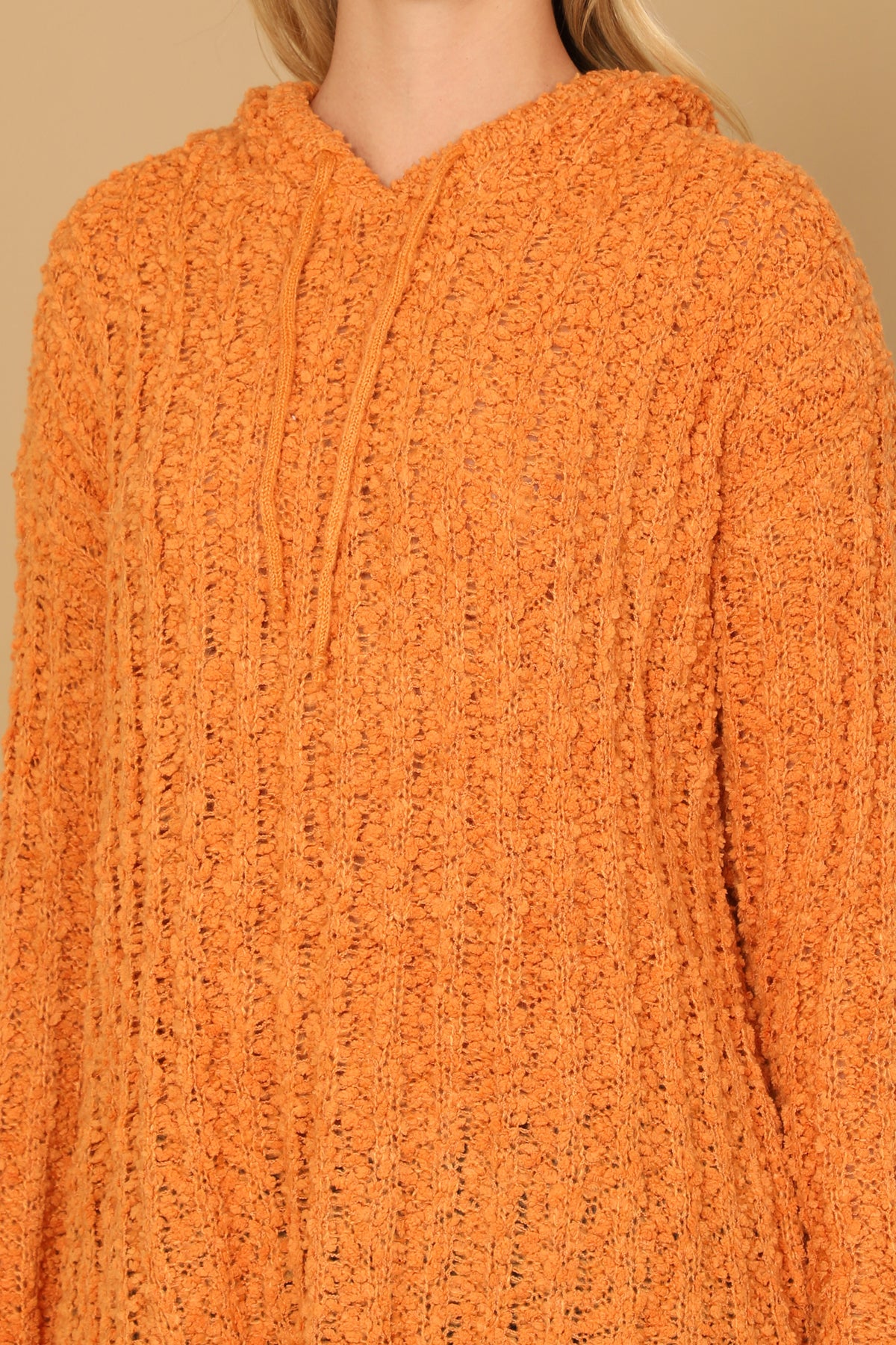Textured Hooded Knit Tunic Sweater
