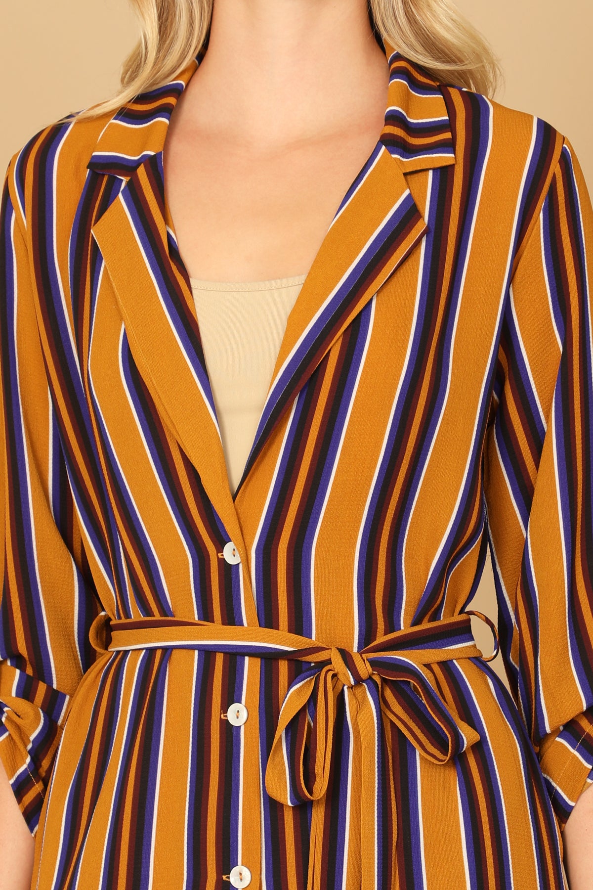 Striped Belted Duster Cardigan with Wide Leg Pants Set