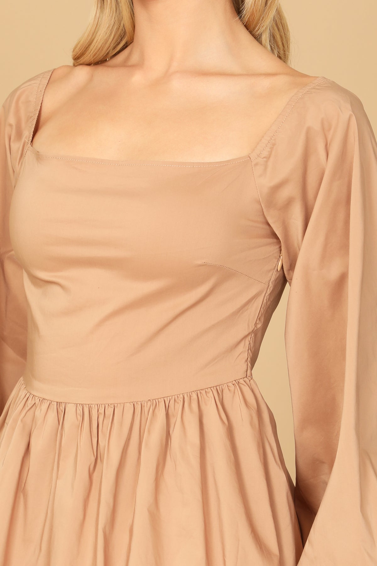 Long Puff Sleeve Babydoll Dress