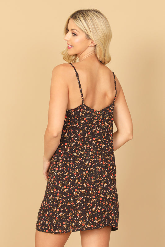 Spaghetti Strap V-Neck Floral Mini Dress