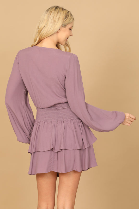 Front Cut-Out Deep Neck Tiered Hem Dress