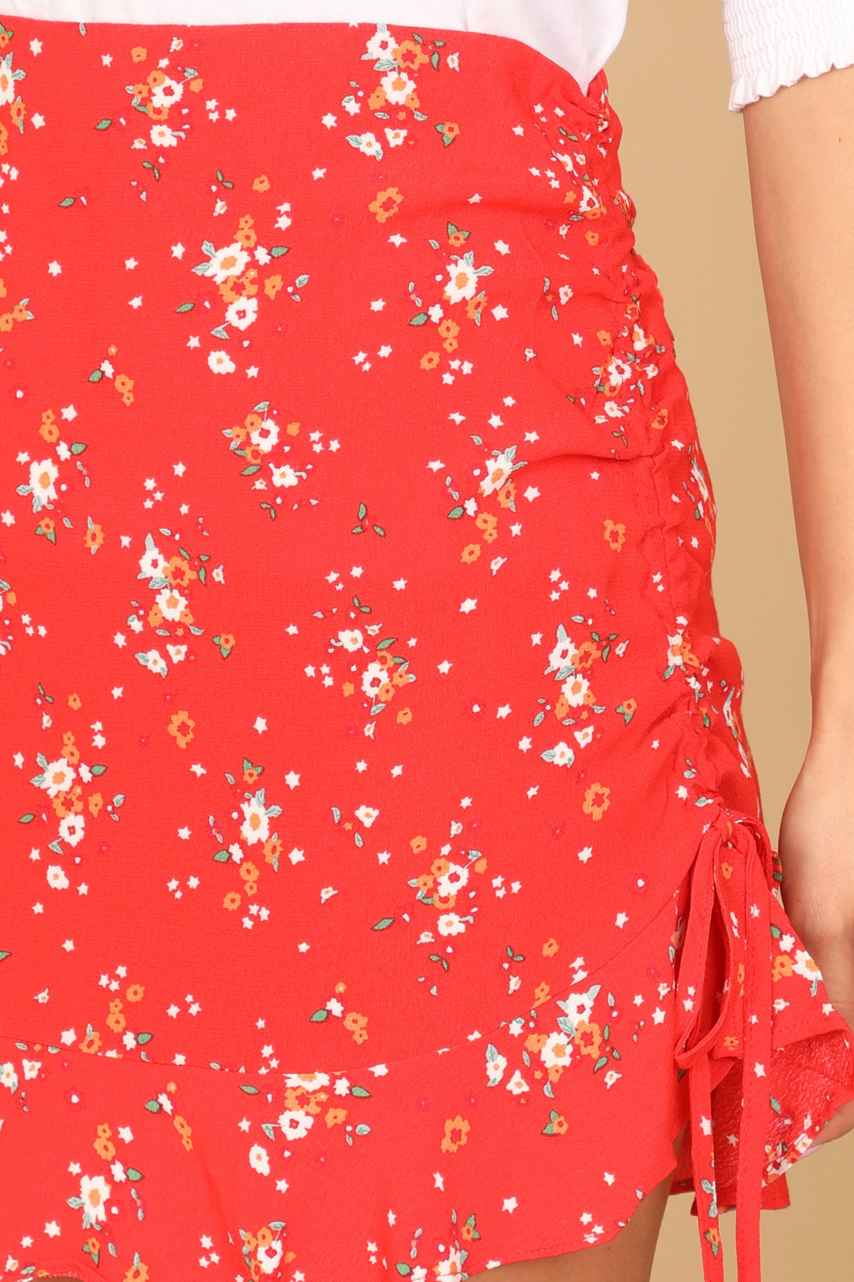 Ruffle Hem Side Tie Floral Skirt