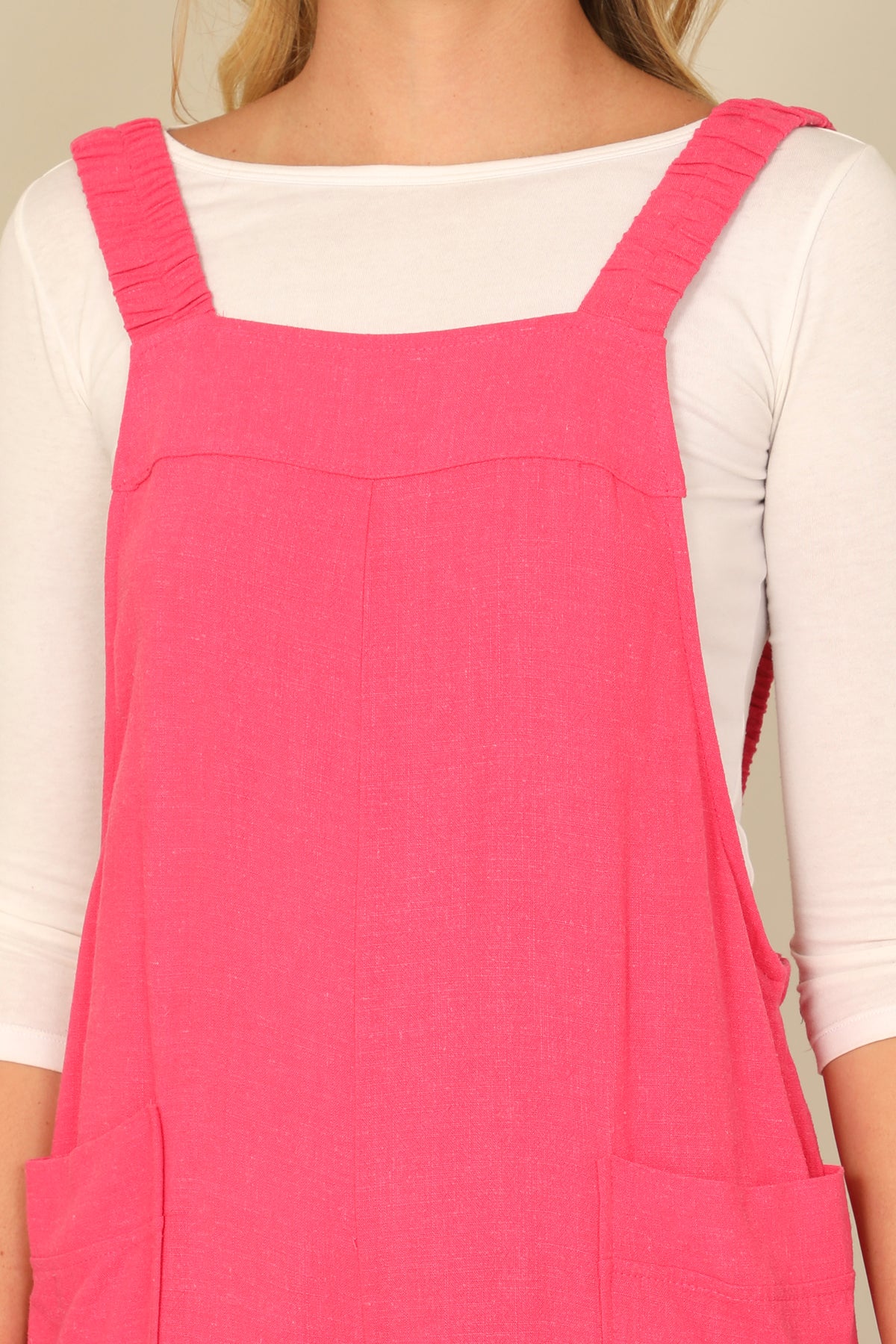 Wide Leg Pocket Linen Blend Overall Jumpsuit