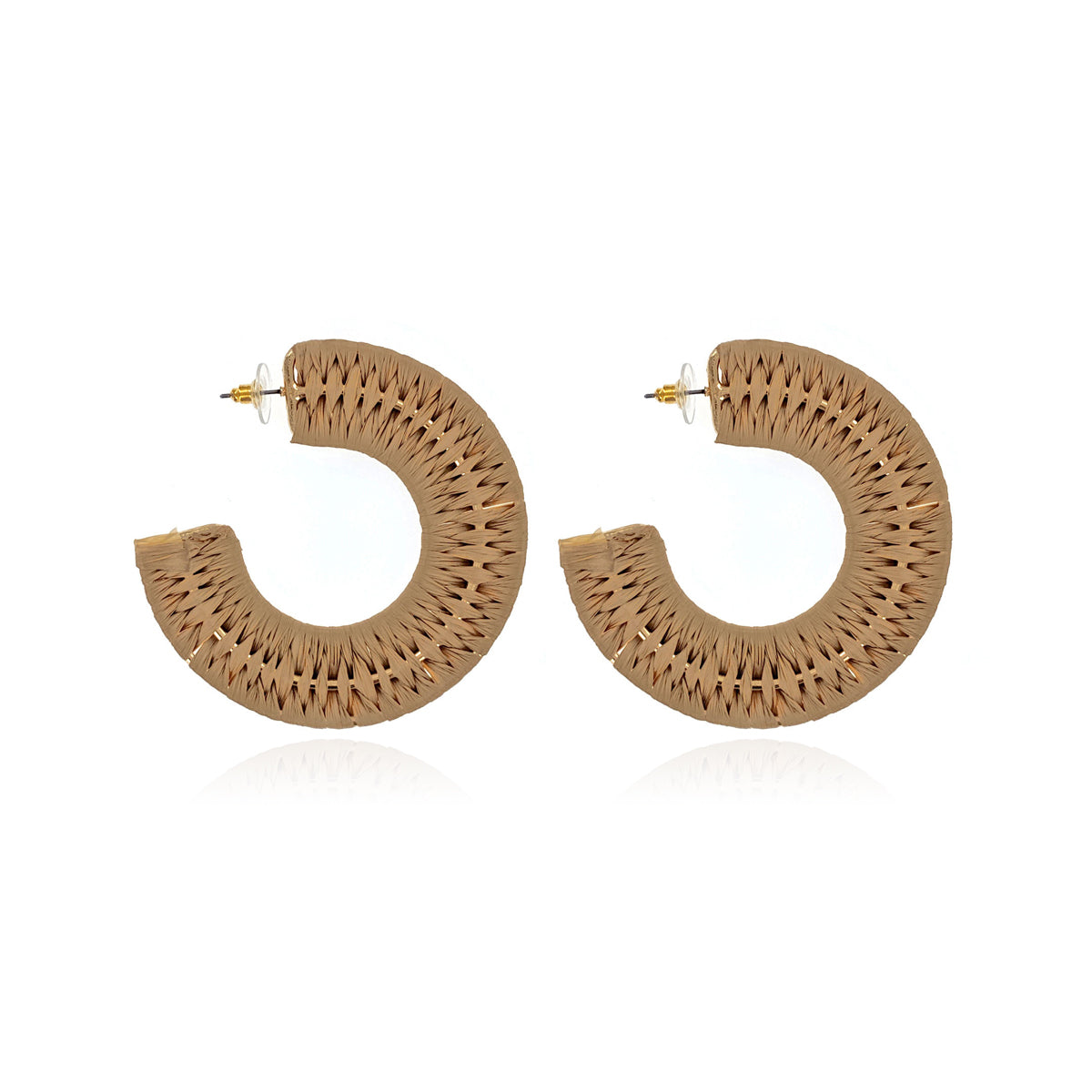 Beige Hoop Braided Raffia Earrings