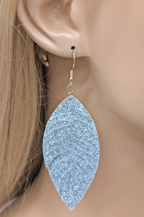 Silver Veagan Leather Fashion Leaf Tear Drop Earrings