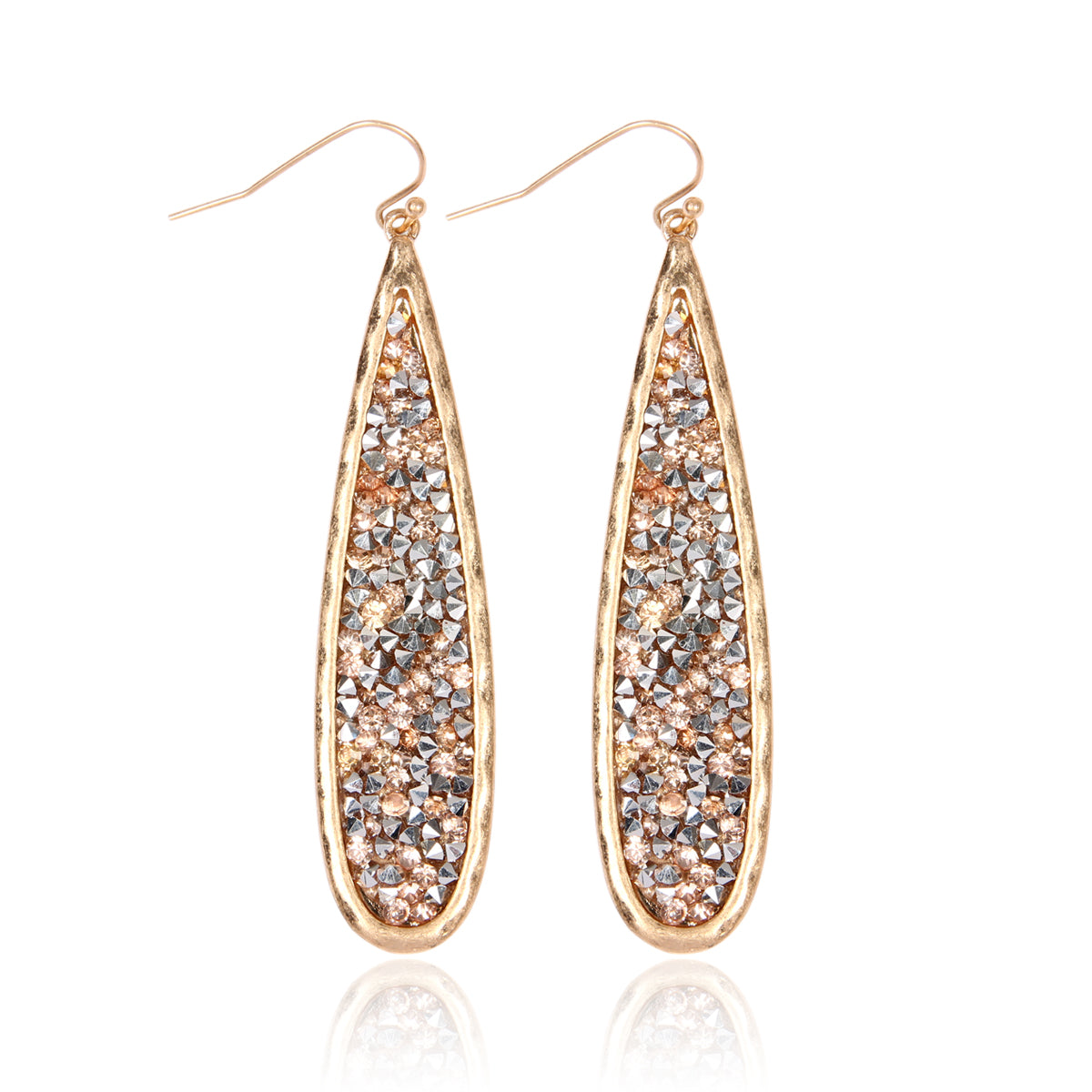 Glitter Faceted Teardrop Earrings Matte Gold Peach
